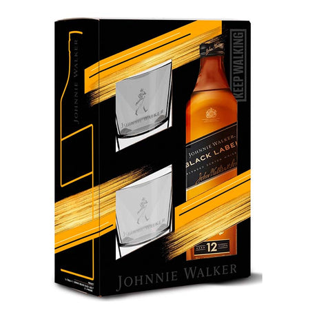 Beverages Whisky Scotch Johnnie Walker Black Label 40% 0.7L + 2 Pahare